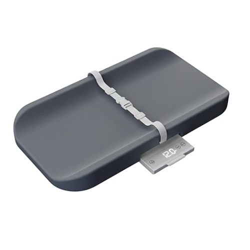 2-in-1 Baby Changing Pad with Integrated Scale, Contoured Wipe-Clean Foam, Non-Porous Waterproof Surface, Digital Baby Weighing Pad for Routine Changes, Safety Strap, Neutral Nursery Essential