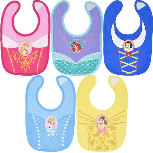 Disney Princess Belle, Cinderella, Snow White and Ariel Baby Girl Bibs, 5 Piece