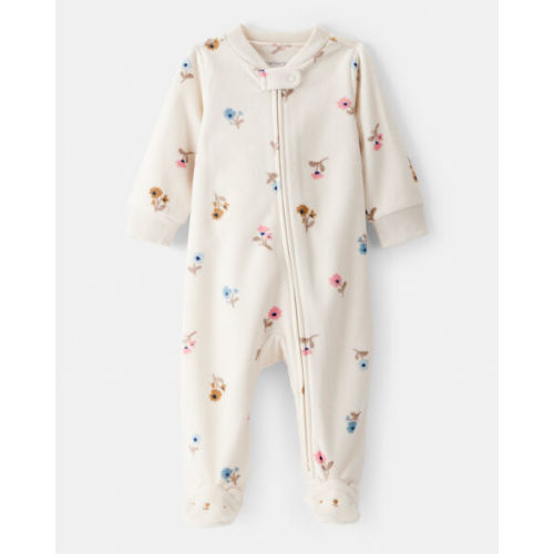 Baby Girl Floral Print Loose Fit Long-Sleeve 2-Way Zip Sleep & Play Pajamas - Cream | Carter's