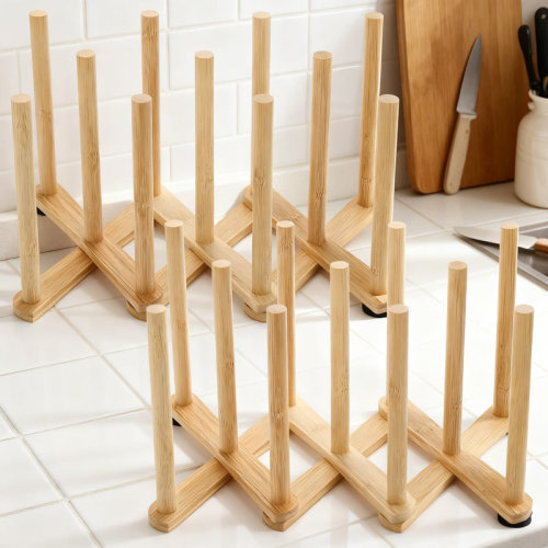 Bamboo Bottle Drying Rack 2-Pack, Retractable Dish Drainer Stand For Cups, Plates, Pots, Cutting Boards & Plastic Bags, Space-Saving Foldable Design For Kitchen Countertop | Wayfair