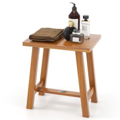 Costway Teak Shower Bench, Bathroom Shower Stool for Shaving Legs & Spa Bath Natural