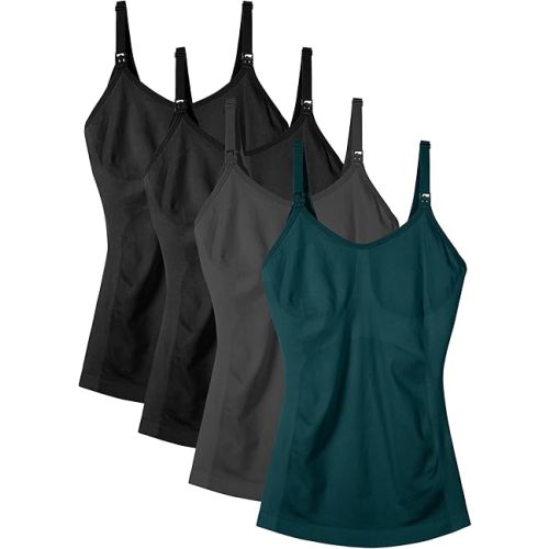Women's Maternity Nursing Tank Tops with Built in Bra for Breastfeeding Camisoles Shirt 4Pack