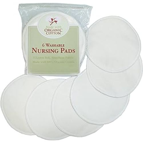 TL Care Nursing Pads Made with Organic Cotton - Soft, Breathable, Absorbent & Washable, Natural Color, 6 Count