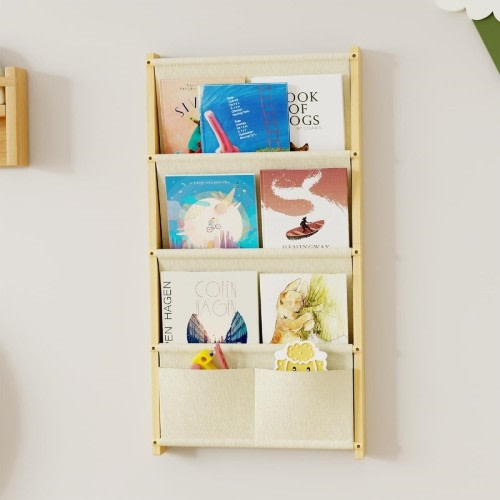 4-Tier Wall Mounted Kids Bookshelf - 16.5"D x 2"W x 31.5"H
