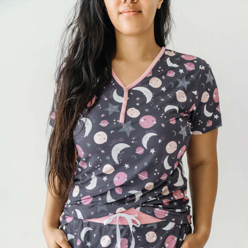 Pink To the Moon & Back Women's Short Sleeve Pajama Top – Little Sleepies