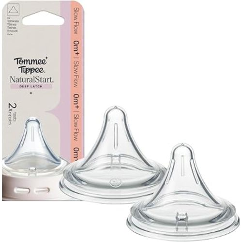 Tommee Tippee Natural Start Deep Latch Triangular Nipples, Slow, 0m+