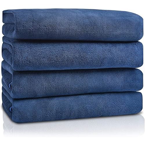 GraceAier Ultra Soft Bath Towels 4 Pack (28" x 56") - Quick Drying - - Microfiber Coral Velvet Highly Absorbent Towel for Bath Fitness, Bathroom, Sports, Yoga, Travel