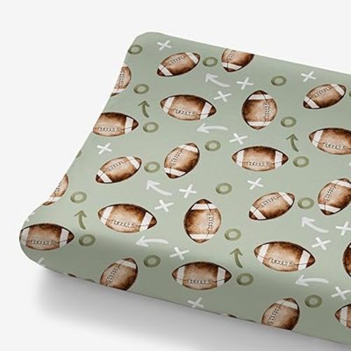 HawSkgFub Football American Sport Changing Pad Cover for Baby Boys, Green Football Game Diaper Change Table Covers, Ultra Soft Stretchy Breathable Safe Snug Fitted Changing Mat Sheet Fit 32"/34" x 16"