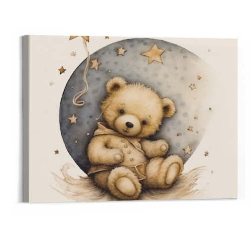 Orinice Bear Nursery Wall Art Decor Teddy Bear Canvas Wall Art Baby Boy Nursery Prints Nursery Pictures Wall Decor Moon Star Cloud Neutral Nursery Print for Girls Children Room 20x16in