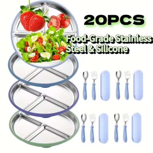 20pcs tableware set 4 stainless steel portion control plates - Temu