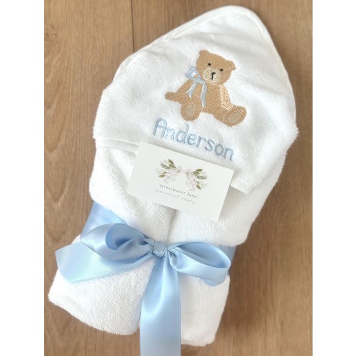 Custom Teddy Bear Hooded Baby and Toddler Bath Towel Gift 100% Cotton, Baby Shower Gift