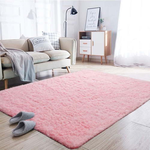 Noahas Fluffy Soft Kids Room Baby Nursery Rug, Anti-Skid Large Shaggy Area Rug, 4' x 6', Pink