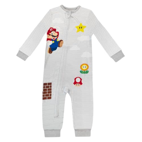 Super Mario Baby Pajamas Onesie - Zip-Up Sleeper Soft Sleep and Play Outfit - Cotton Sleepwear Newborn Baby Boy's Pajamas