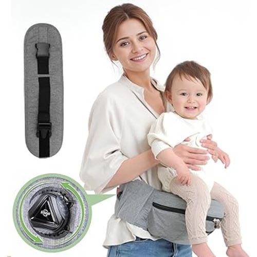 Baby Hip Carrier for Newborn to Toddler Up to 45LBS, Ergonomic Front Hip Seat Carrier with Dual Dial Lock and Adjustable Waistband, Infant Hipseat with Pocket Storage for Carrying,Feeding-Grey