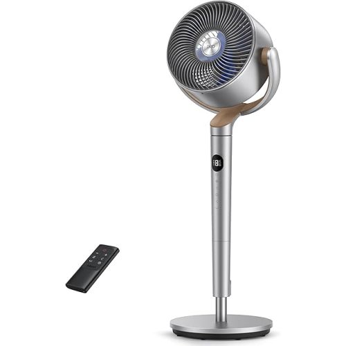 Dreo Fan for Bedroom, 120°+120°Omni-directional Oscillating Fan, 90ft, DC Motor, 20 dB Quiet Standing Pedestal Fans, 8 Speeds, 3 Modes Circulator with Remote, 35-40" Adjustable Height, 8H Timer