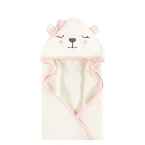 Hudson Baby Unisex Baby Cotton Animal Face Hooded Towel, Gingham Bear Girl, One Size