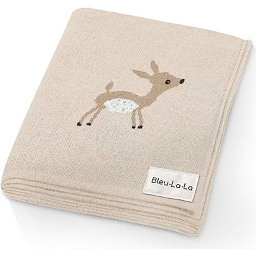 Bleu La La Knit Baby Swaddle Blanket - 100% Cotton Soft Cozy Receiving Swaddling Crib Stroller Blanket Quilt for Shower Gift Registry for Newborns Infants Toddlers Gender Neutral (Deer - Taupe)