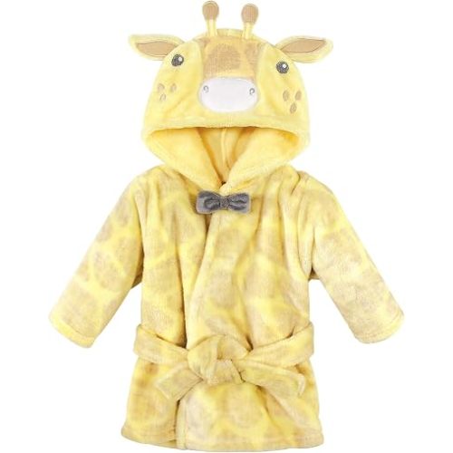 Hudson Baby Unisex Baby Plush Animal Face Bathrobe, Bowtie Giraffe, 0-9 Months