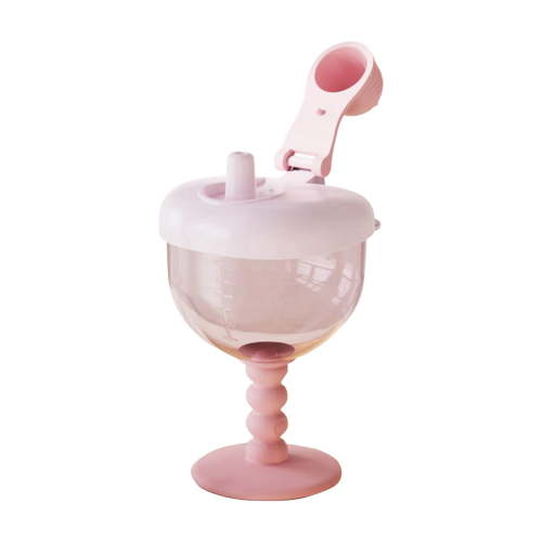 Cute No-Spill Goblet Cup with Lid, Stylish Baby Goblet, Wine Glass Sippy Cup, Leak-Proof Travel Sippy Cup with Easy Measurement Marks for Kids (Pink)