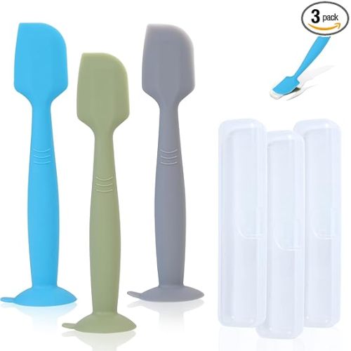Baby Diaper Cream Spatula Applicator 3 Pack(with 3 Travel Case), Butt Paste Spatula Soft Silicone,Diaper Rash Cream Applicator, Baby Essentials Must Haves Newborn Stuff (Green Grey Azure)