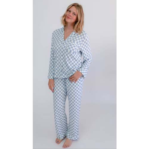 Women's Button Up Set In Cornflower Blue Checkered