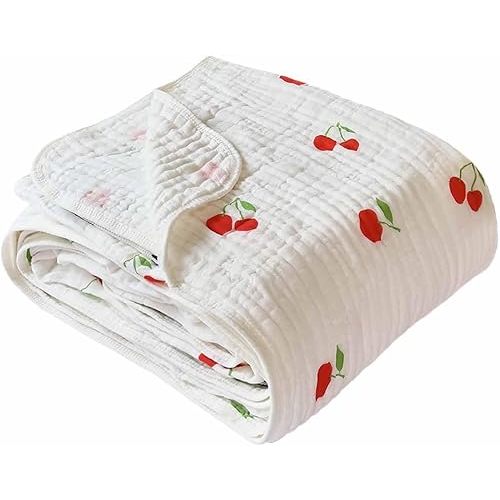 Ultra Soft 6-Layer 100% Cotton Muslin Baby Blanket 43"x43" Breathable Lightweight Swaddle Blankets for Boys and Girls Infant Toddlers Babies Newborn Birthday Gifts Cherry