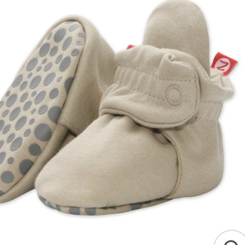 Zutano Cotton Gripper Stay-On Baby Bootie Slipper - khaki