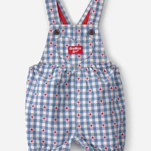 Baby Girl Heart-Print Denim Shortall - Blue/White | Carter’s Oshkosh Canada