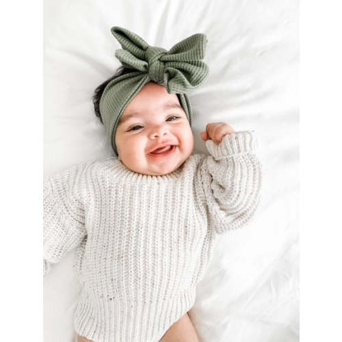 CHUNKY WAFFLE BOW HEADBAND - SAGE