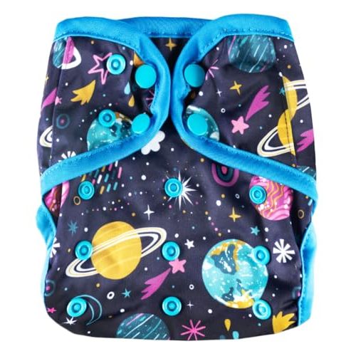 OsoCozy One Size Reusable Cloth Diaper Covers - Adjustable Snap Fit & Double Leg Gussets for Baby Boys & Girls from 8-35 Pounds - Planets & Stars