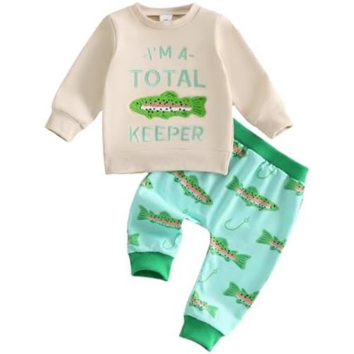 Toddler Baby Boy Fall Winter Clothes Letters Fish Embroidery Crewneck Sweatshirt Pants Sets Cute Baby Boy Outfits