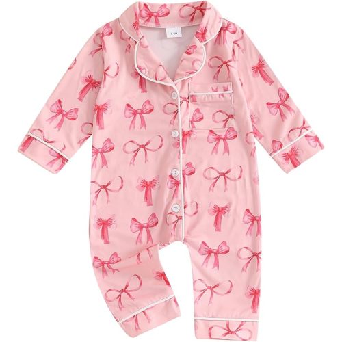 Balaflyie Baby Girl Button Down Pajamas Romper One-Piece Jumpsuit Long Sleeve Sleeper Infant Sleepwear