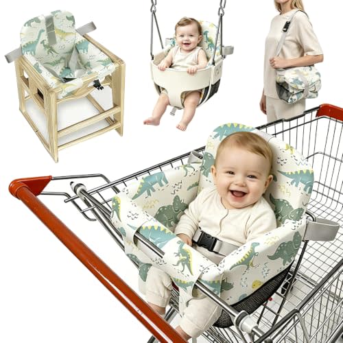 Grocery Shopping Cart Cover for Baby,Baby Comfort High Chair Cover | Multi‑functional for babies 3‑24 months, full‑coverage 3cm padding, machine‑washable cover quick install and remove,Dinosaurs