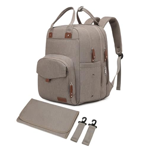 Qualyphant Large Diaper Bag Backpack for Two Kids Twins - Expandable Baby Bag (26-36L), Dual Big Compartments - Includes Changing Pad & Stroller Straps, Unisex Coffee Brown