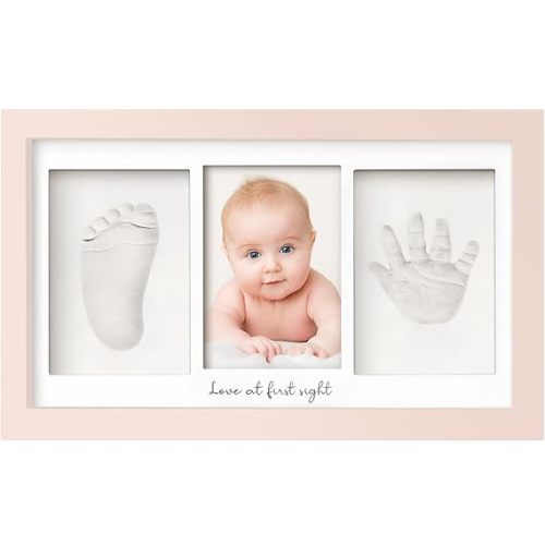 KeaBabies Baby Hand and Footprint Kit - Clay Handprint Keepsake Frame, Newborn Nursery Picture Frame, Personalized New Mom Gifts for Baby Shower & Registry (Petal Pink)