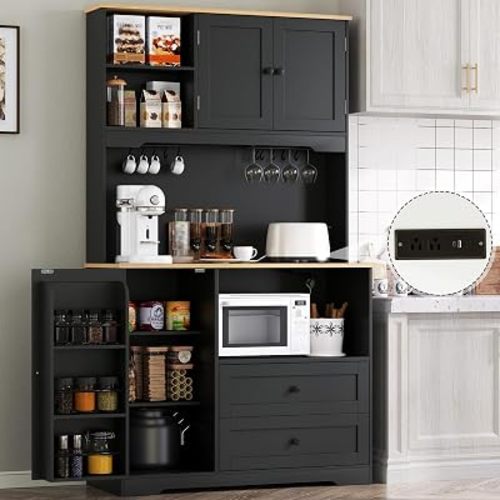 68"Tall Kitchen Pantry Storage Cabinet with Charging Station, Door & Shelf