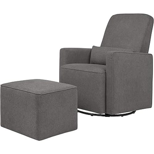 DaVinci Olive Upholstered Swivel Glider with Bonus Ottoman in Dark Grey, Greenguard Gold & CertiPUR-US Certified