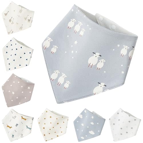 Baby Drool Bibs, 3-Layer Waterproof and Soft Cotton Bibs for Drooling and Teething, 8/10-Pack for Newborn to 24-Months