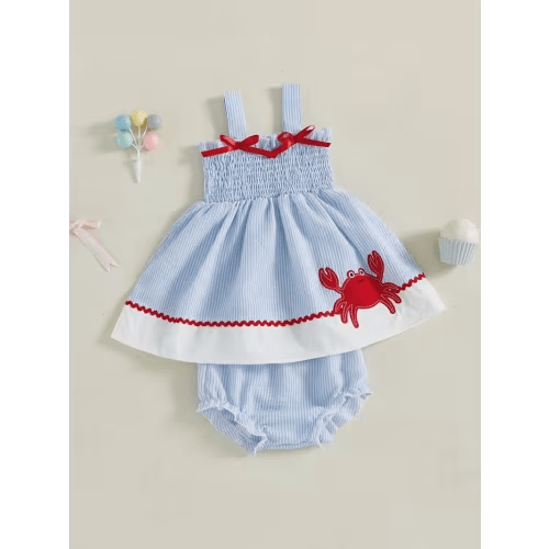 toddler baby girls 2pcs outfits sleeveless crab embroidery - Temu