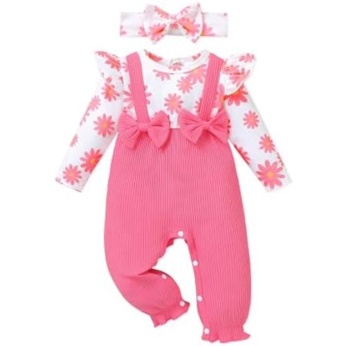 AMAWMW Newborn Baby Girl Clothes Rufffle Sleeve Romper With Headband Set