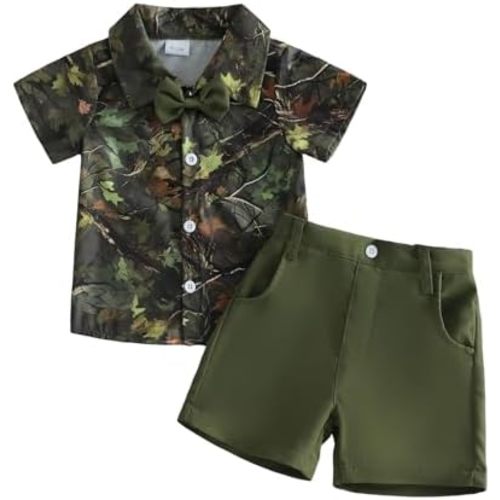 Yoawdats Toddler Baby Boy Summer Outfits Camo Print Short Sleeves T-Shirt+Elastic Camouflage Shorts Set Duck Hunting Clothes