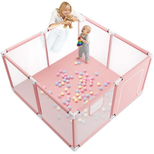 Baby Playpen, Outdoor Play Yard, Portable Play Yard 4-Panel- Baby Foldable Safety Playpen for Infant Toddler,Pink