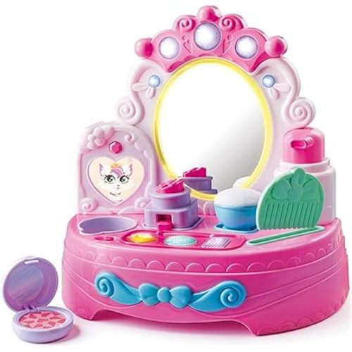 lalalark Toddler Vanity & Baby Vanity Mirror Toy, Interactive Pretend Vanity Set with 40+ Sounds and Music, Learn Musical Mirror Toy, Christmas Birthday Gift for 6 Months+ 1 2 3 Year Old Kids Girls