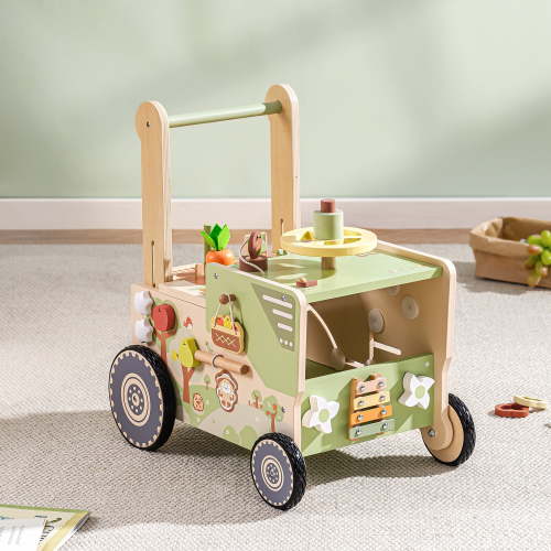 Robud Wooden Baby Walker for 10+ Months, Adjustable Speed & Height Learning Push Toy Montessori Activity (Rustic Farm Adventure Theme)