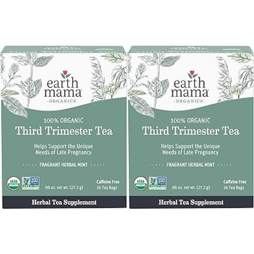 Earth Mama Organic Third Trimester Tea Bags | 100% USDA Organic Herbal Tea for Late Pregnancy Comfort + Childbirth Preparation, 16 Teabags Per Box (2-Pack)
