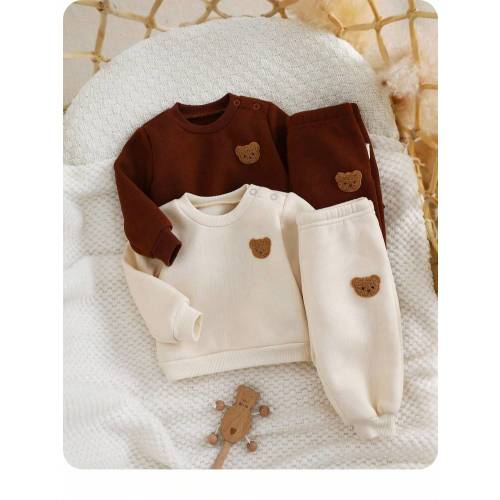SHEIN 4pcs Newborn Baby Girls Cute Cartoon Bear Pattern Sweatshirt & Pants Set, Autumn/Winter | SHEIN USA