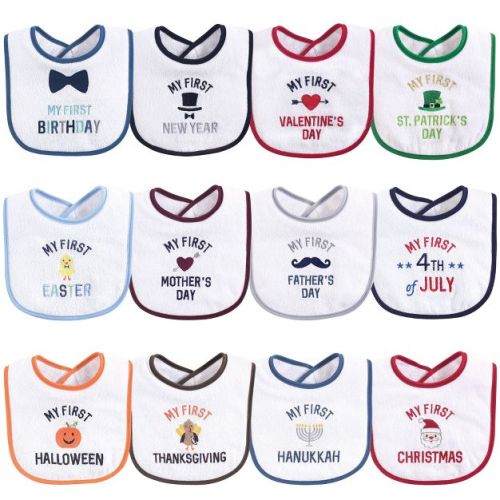Hudson Infant "My First Holiday" Cotton Drooler Bibs, 12pk