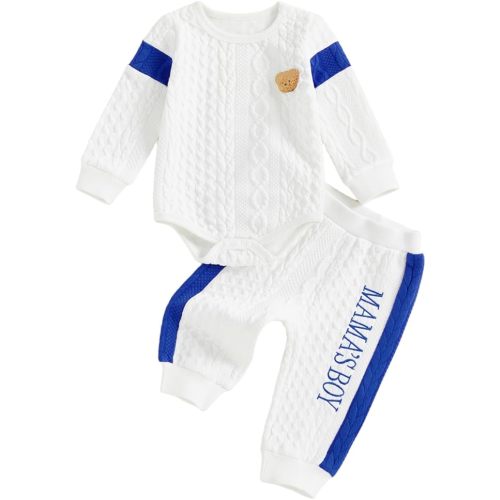SAYOO Infant Baby Boy Clothes 3 6 12 18 Months Fall Winter Outfit Bear Romper Mama's Boy Embroidery Pants 2Pcs Tracksuit