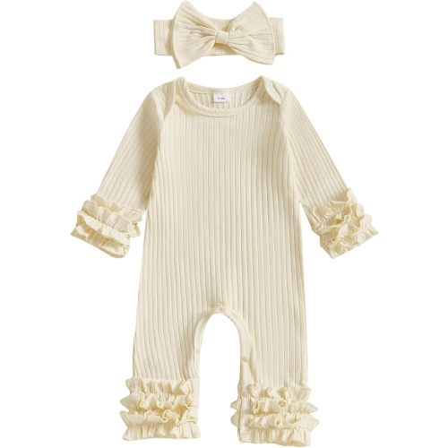 Newborn Baby Girl Clothes Jumpsuit Ruffle Romper Bodysuit Pants Headband One-Piece Coming Home Hospital Outfits