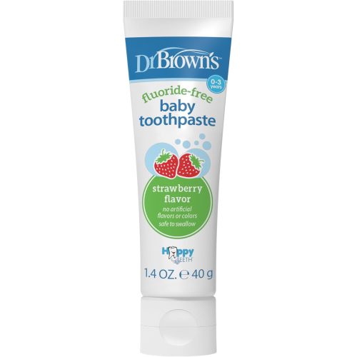 Dr. Brown’s Fluoride-Free Baby Toothpaste, Infant & Toddler Oral Care Strawberry 1-Pack 1.4oz/40g, 0-3 years
